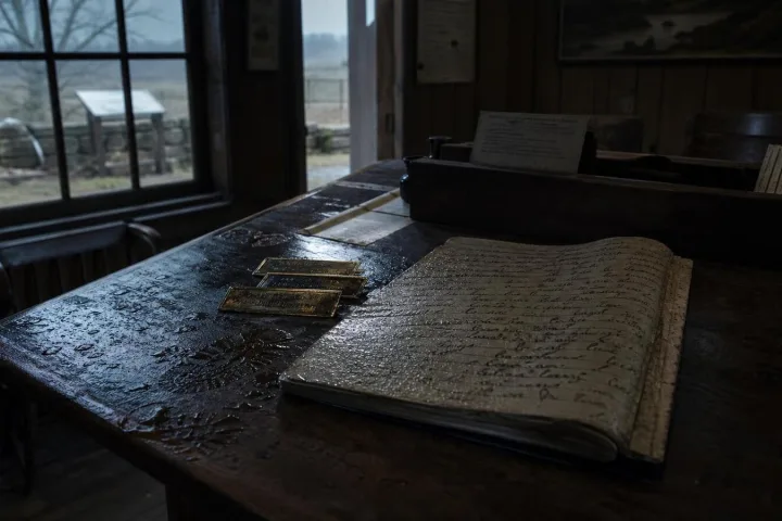 Quaderno con nomi di soldati e tracce di fango all’alba
